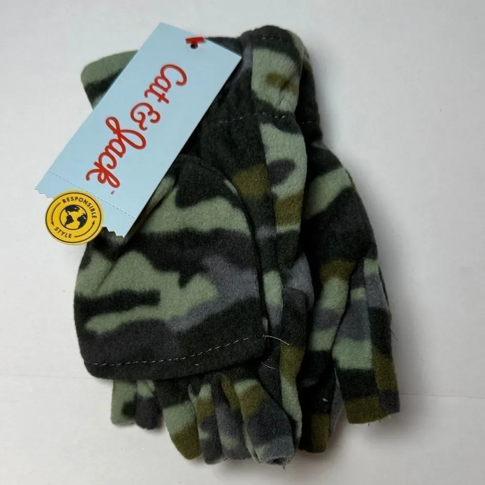 Cat & Jack Kids Green Camo Fleece Glove Mittens Size 8-16 NWT